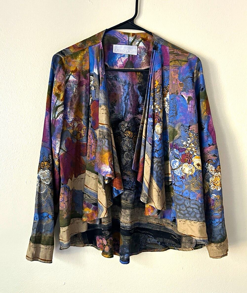 A.C. Sport Women’s Multicolor Floral Open Front Draped Short Jacket S/M